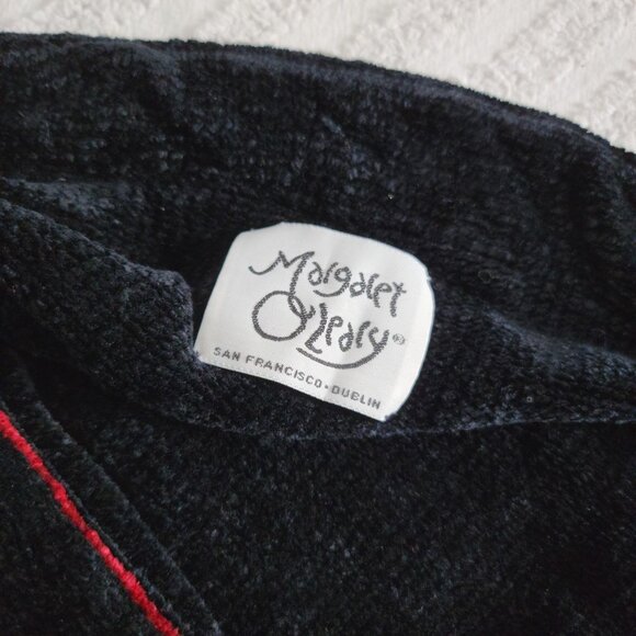 Margaret OLeary Black Chenille Long Cardigan Jacket With Red Trim & Frog Closure - Picture 3 of 7